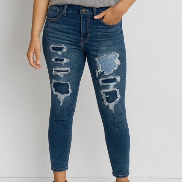 American Eagle 360 Next Level Stretch High Rise Jegging Distressed Ripped 6 - Picture 1 of 8